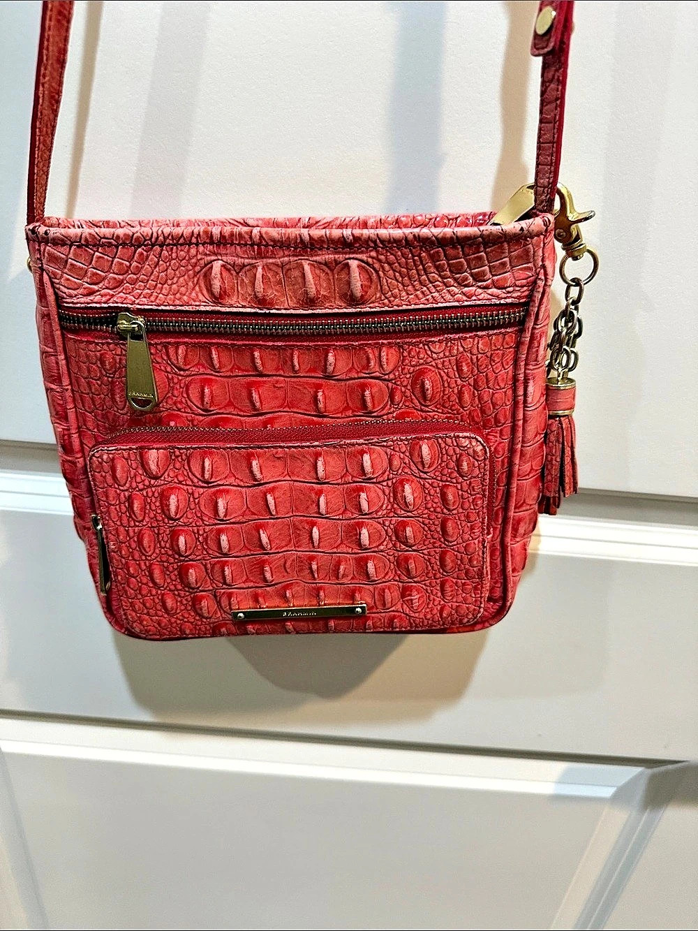 Brahmin Hot Pink Crocodile-Embossed Crossbody